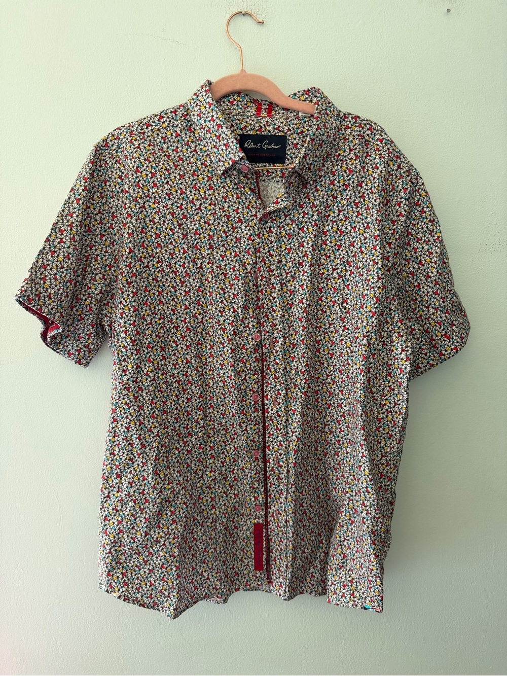 Robert Graham Mens XL Tailored Fit Moroccan Floral Ditsy Short Sleeve Shirt EUC